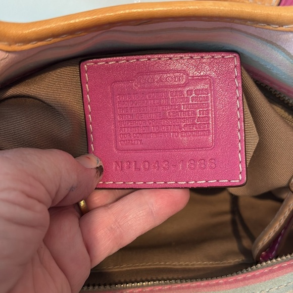 Coach Hampton striped mini bag  Vintage canvas pink green/2 color leather handle - Picture 11 of 15